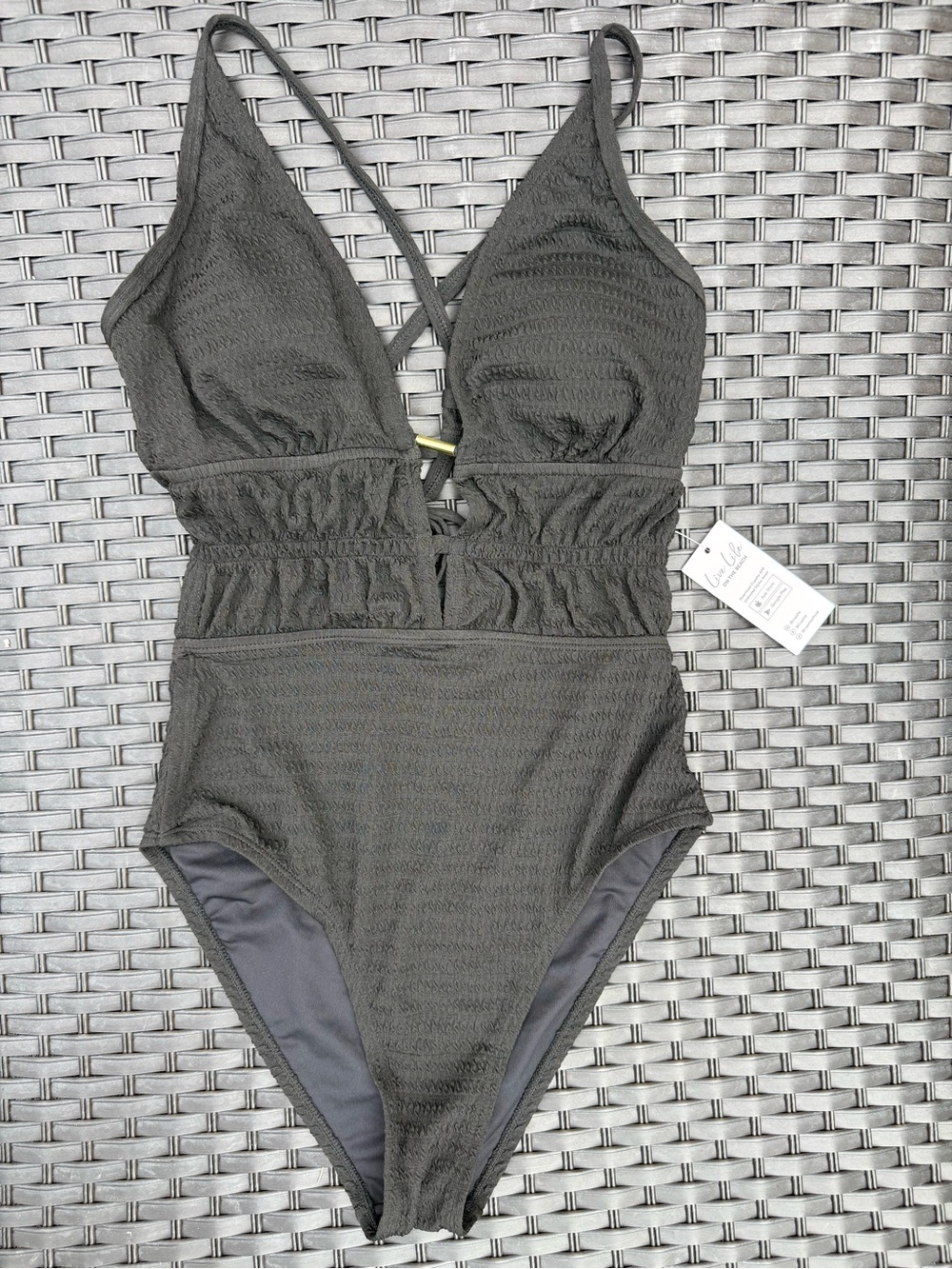 Cupshe Olive Green Textured One-Piece Swimsuit size small NWT